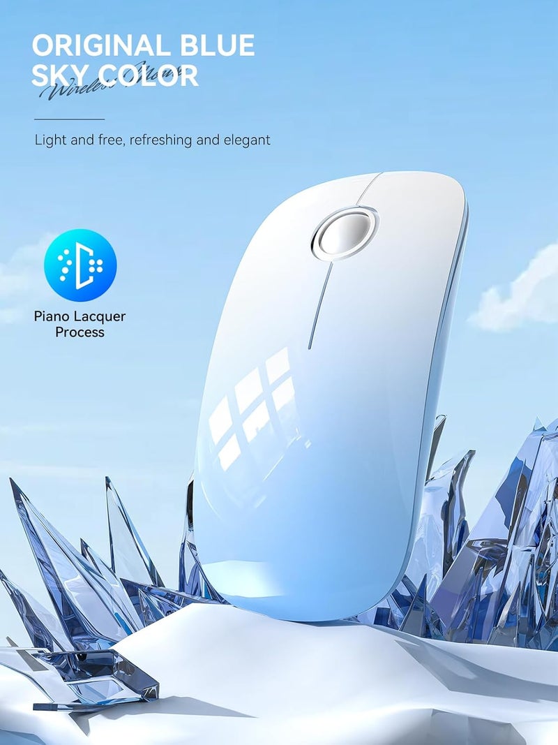 RAPIQUE Bluetooth Wireless Mouse - (BT5.1+USB) Dual Connectivity, Quiet Click, Low Power, and 1600 DPI, Portable Cordless Mouse for Laptop, MacBook Pro/Air, iPad (Gradient Sky Blue) - Image 2